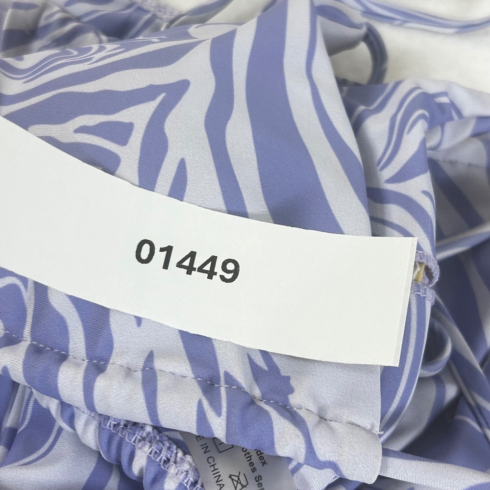 Purple Swirl Zebra Print Triangle String Bikini Swimsuit Set Women's Size L - Picture 7 of 7